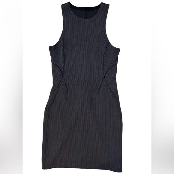 Lululemon Softstreme Ribbed Slim-Fit Racer Back Tank Dress Black Gray Size 8 - Picture 7 of 11
